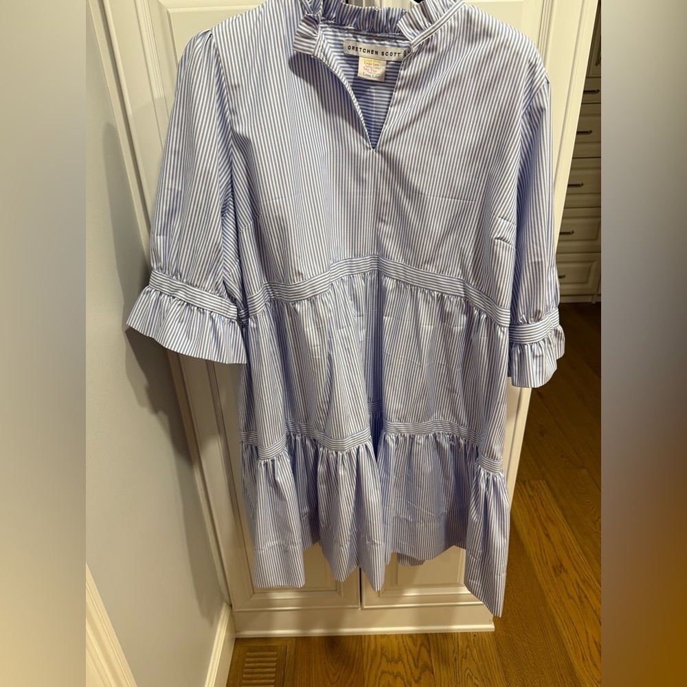 Blue Striped Ruffle Dress